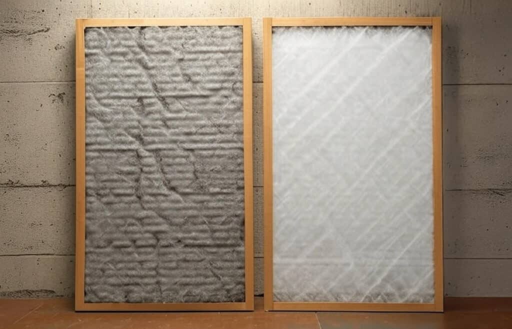 Dirty and Clean Furnace Filter Compared